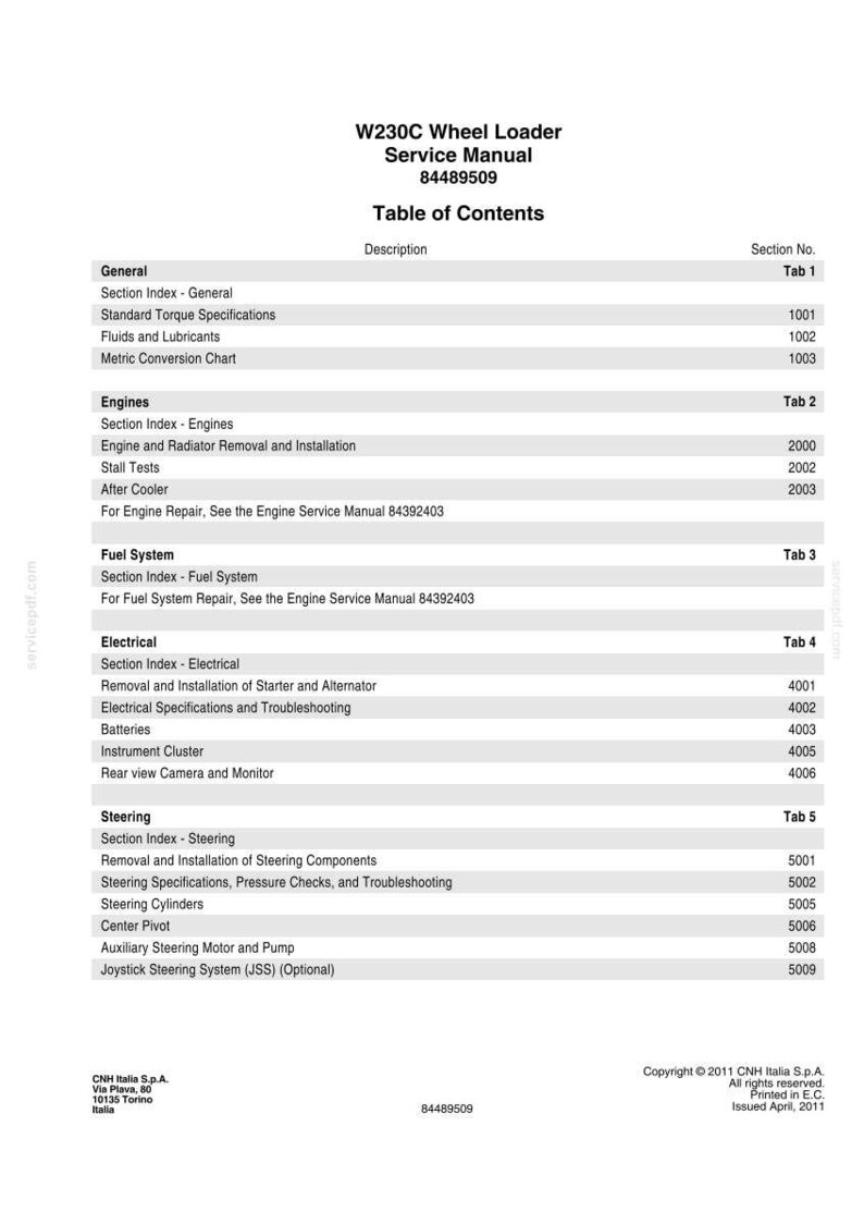 New Holland W230C Wheel Loader Service Repair Workshop Manual | Instant PDF Download image 3