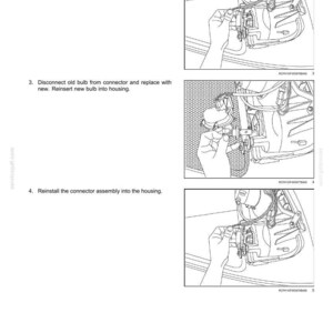 May include: A technical manual page titled 7 - MAINTENANCE featuring three black and white line drawings. The diagrams illustrate steps to pull a connector assembly, disconnect and replace a light bulb, and reinstall the connector assembly.