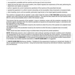 May include: A page from a manual with the title "2 - SAFETY INFORMATION". The text discusses hand-arm and whole-body vibration emission, including safety guidelines and measurement values. It also references ISO standards.