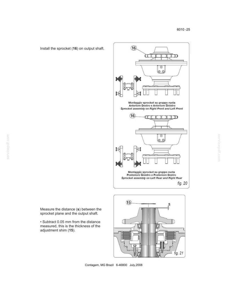 K&ouml;nnte beinhalten: Technische Zeichnung mit detaillierten Illustrationen mechanischer Komponenten. Das Bild enth&auml;lt Diagramme von Ritzeln, Abtriebswellen und Einstellscheiben, mit Beschriftungen und Ma&szlig;en. Textanweisungen sind ebenfalls enthalten.