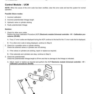 May include: Diagram of an automotive suspension system component with a 97mm measurement indicated. The image includes text about fault codes, control modules, and calibration procedures for electrical systems.