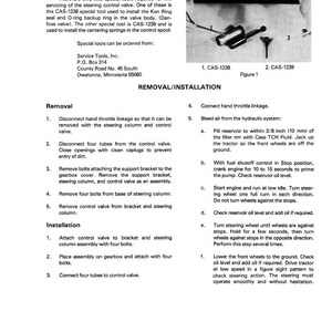 May include: Diagram of special tools and instructions for servicing a steering control valve. Includes tool models CAS-1238 and CAS-1239, along with removal and installation steps. Text on a white background.