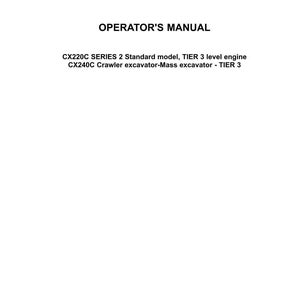 May include: A white document with the "CASE CONSTRUCTION" logo at the top. The text "OPERATOR'S MANUAL" is centered below the logo. Below that, the document lists excavator models and engine specifications.