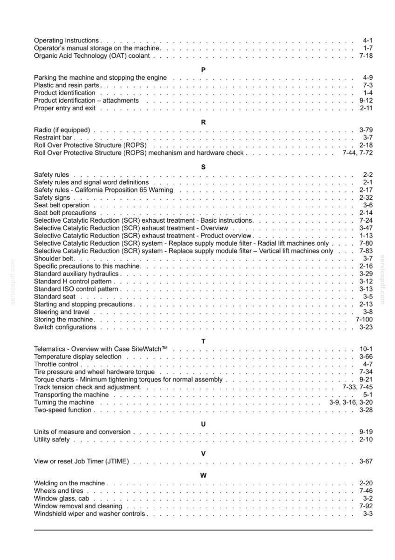 May include: A page from an operator's manual with a table of contents. The text includes topics like safety rules, operating instructions, and machine maintenance. The document is printed in black text on a white background.