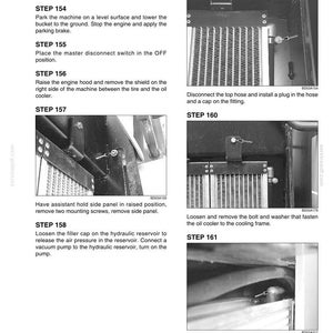 May include: A detailed diagram with instructions for removing an oil cooler. The steps include disconnecting hoses, removing bolts, and removing the cooler from the machine. The text includes the title "OIL COOLER" and step numbers.