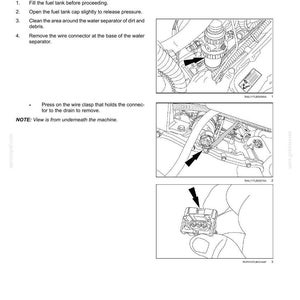 May include: Diagram of fuel filter maintenance instructions. The image shows steps for replacing fuel filters, including filling the fuel tank, opening the fuel tank cap, cleaning the area, and removing the wire connector. Text includes "Fuel filters" and "7 - MAINTENANCE."