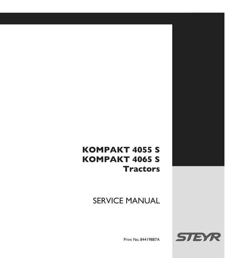 K&ouml;nnte beinhalten: Ein wei&szlig;es Wartungshandbuch f&uuml;r Steyr Kompakt 4055 S und Kompakt 4065 S Traktoren. Der Text lautet KOMPAKT 4055 S, KOMPAKT 4065 S Tractors, SERVICE MANUAL und Print No. 84419887A. Das Design umfasst einen schwarzen oberen Rand und einen grauen Seitenstreifen.