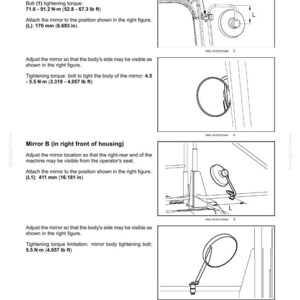 May include: Diagram of a vehicle's controls and instruments, including mirrors. Mirror A's attachment point is 6.693 inches. Mirror B's attachment point is 16.181 inches. The image includes torque specifications for bolts.
