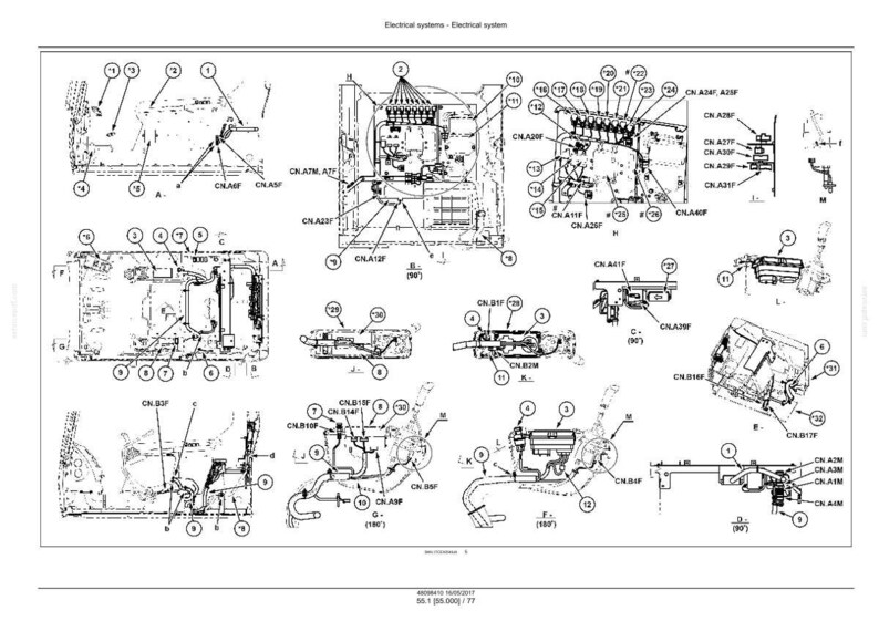 May include: Detailed diagram of an electrical system, showing various components and wiring. The black and white illustration includes numbered and lettered labels for easy identification, ideal for technical documentation.