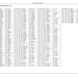 May include: A technical document titled E175B-E195B ELECTRICAL SYSTEM, featuring a detailed table labeled UPPER FRAME WIRING HARNESS ASSEMBLY (No. 3). The document contains multiple columns of data, including wire codes, colors, and descriptions for electrical components.