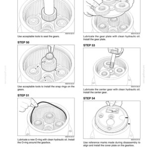 May include: A technical diagram with step-by-step instructions for assembling a gearbox. The black and white illustrations show the process of installing gears, O-rings, and cover plates. Text includes instructions and part numbers.