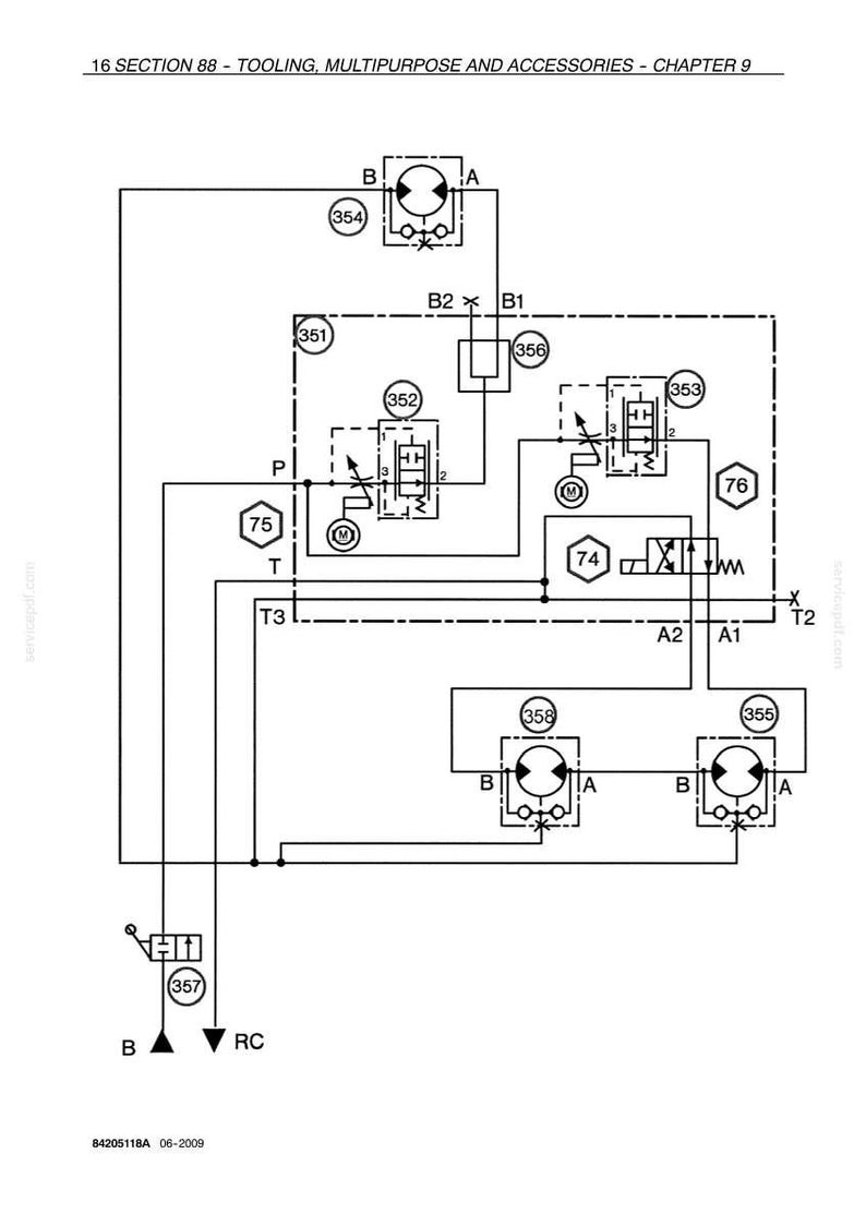May include: Schematic diagram of tooling, multipurpose accessories, and related components. The diagram includes various symbols and labels, such as valves, switches, and connection points, with the text "16 SECTION 88 - TOOLING, MULTIPURPOSE AND ACCESSORIES - CHAPTER 9".