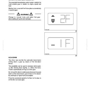 May include: A page from an operating manual with the title "Automatic Mode Gear Selection." It shows diagrams of a digital display indicating gear selection, with text explaining gear changes and a warning about uphill driving.