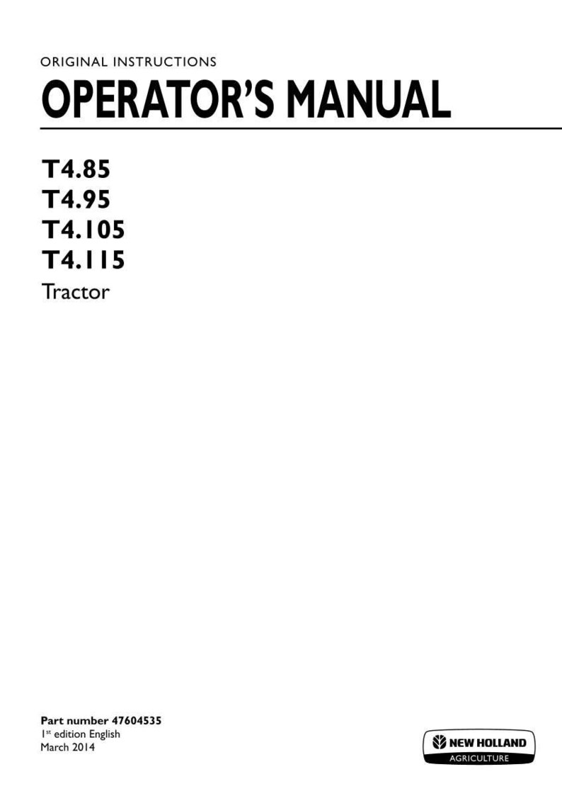 New Holland T4.85, T4.95, T4.105, T4.115 Tractor Operator Owners Operation Manual | Instant Pdf Download image 3