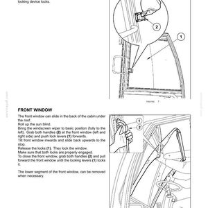 May include: A technical manual page titled 3 - CONTROLS/INSTRUMENTS featuring black and white line drawings. It provides instructions for operating a side window and a front window, using numbered labels to identify specific locking devices and handles.