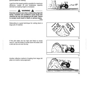 Peut inclure: Une page de manuel technique intitul&eacute;e SECTION 2 - OPERATION, pr&eacute;sentant des dessins au trait en noir et blanc d'un tracteur chargeur. Elle inclut des instructions pour le chargement, la coupe lat&eacute;rale et la construction d'une rampe.