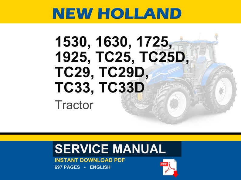 Manual de servicio y reparación para tractores New Holland 1530, 1630, 1725, 1925, Tc25, Tc25d, Tc29, Tc29d, TC33, TC33D / Descarga instantánea en PDF imagen 1