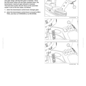 May include: A technical manual page titled 3 - CONTROLS AND INSTRUMENTS featuring text about the Kick-down button (1). Three black and white line drawings illustrate the location of the button on a transmission control lever and console.