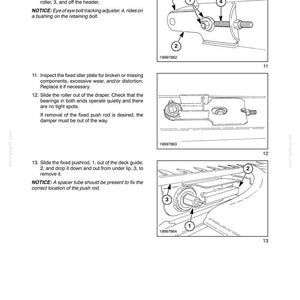 May include: Diagram from a manual showing mechanical components with labels and numbers. The diagram includes close-ups of parts like a fixed idler plate, roller, and pushrod, with arrows indicating assembly steps. Text at the top reads "SECTION 58 - ATTACHMENTS - CHAPTER 2."