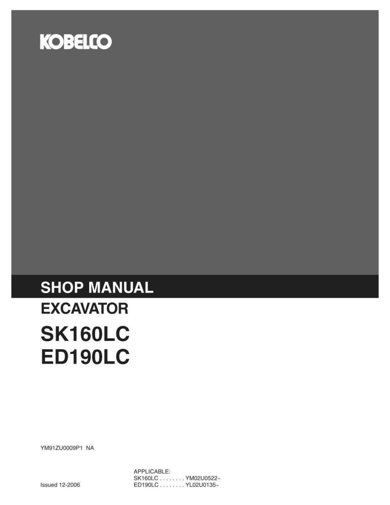 Kobelco SK160LC, ED190LC Excavator Service Repair Workshop Manual | Instant PDF Download image 2