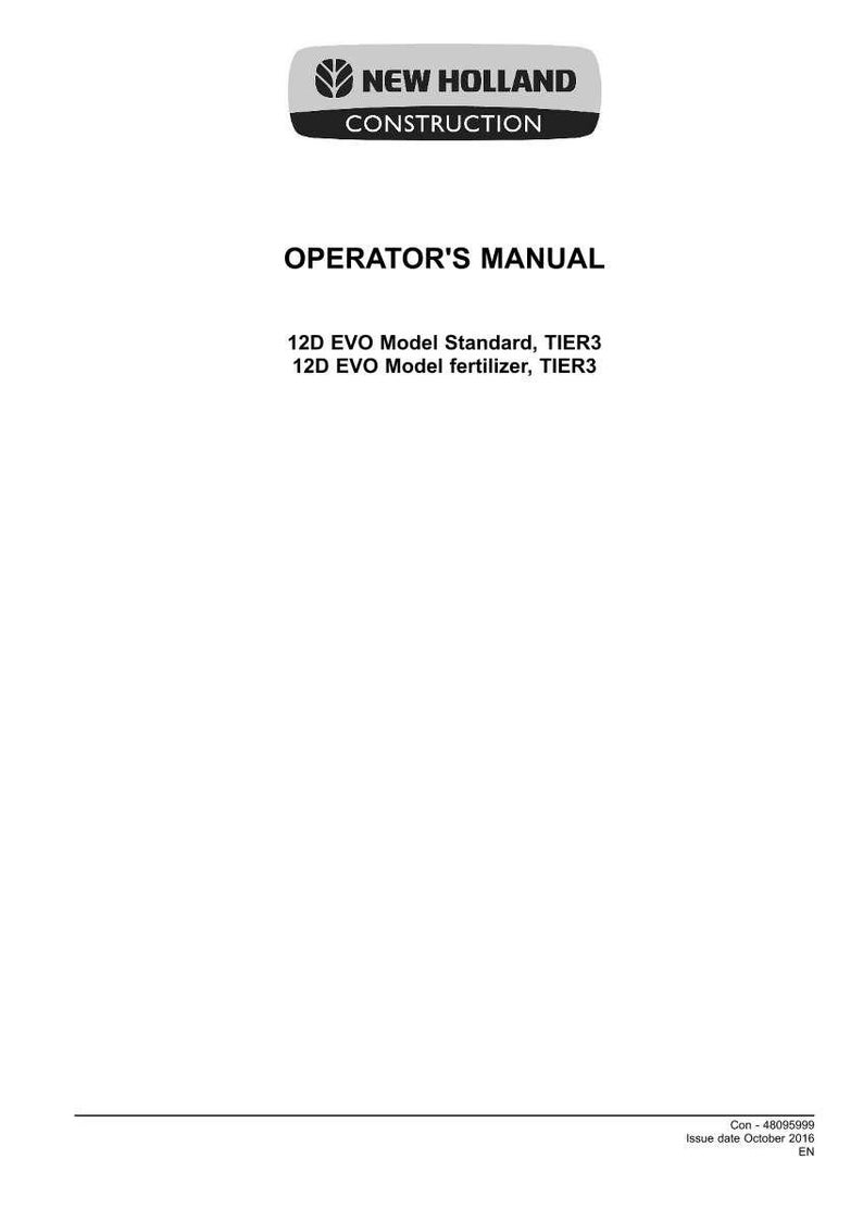 May include: A white operator's manual for New Holland Construction equipment. The cover features the New Holland Construction logo, the text 12D EVO Model Standard, TIER3, 12D EVO Model fertilizer, TIER3, and the document code Con-48095999 dated October 2016.