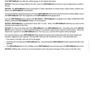 May include: Document titled "3 - CONTROLS AND INSTRUMENTS" with instructions for DEF/AdBlue&reg; refilling. Includes notices about fluid quality, tank filling, and equipment use. Text is in black on a white background.