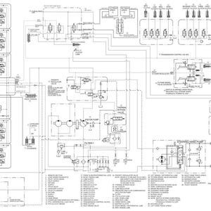 May include: Detailed engineering schematic with numerous interconnected components, lines, and labels. The diagram is predominantly white with black lines, illustrating a complex system. Various symbols and text annotations are present throughout the design.