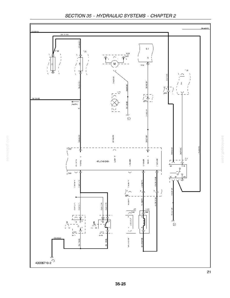 May include: A technical schematic diagram titled SECTION 35 - HYDRAULIC SYSTEMS - CHAPTER 2. The black and white line drawing displays electrical circuit symbols, including a motor, switches, and wiring paths, with the code 40006710-2 at the bottom.