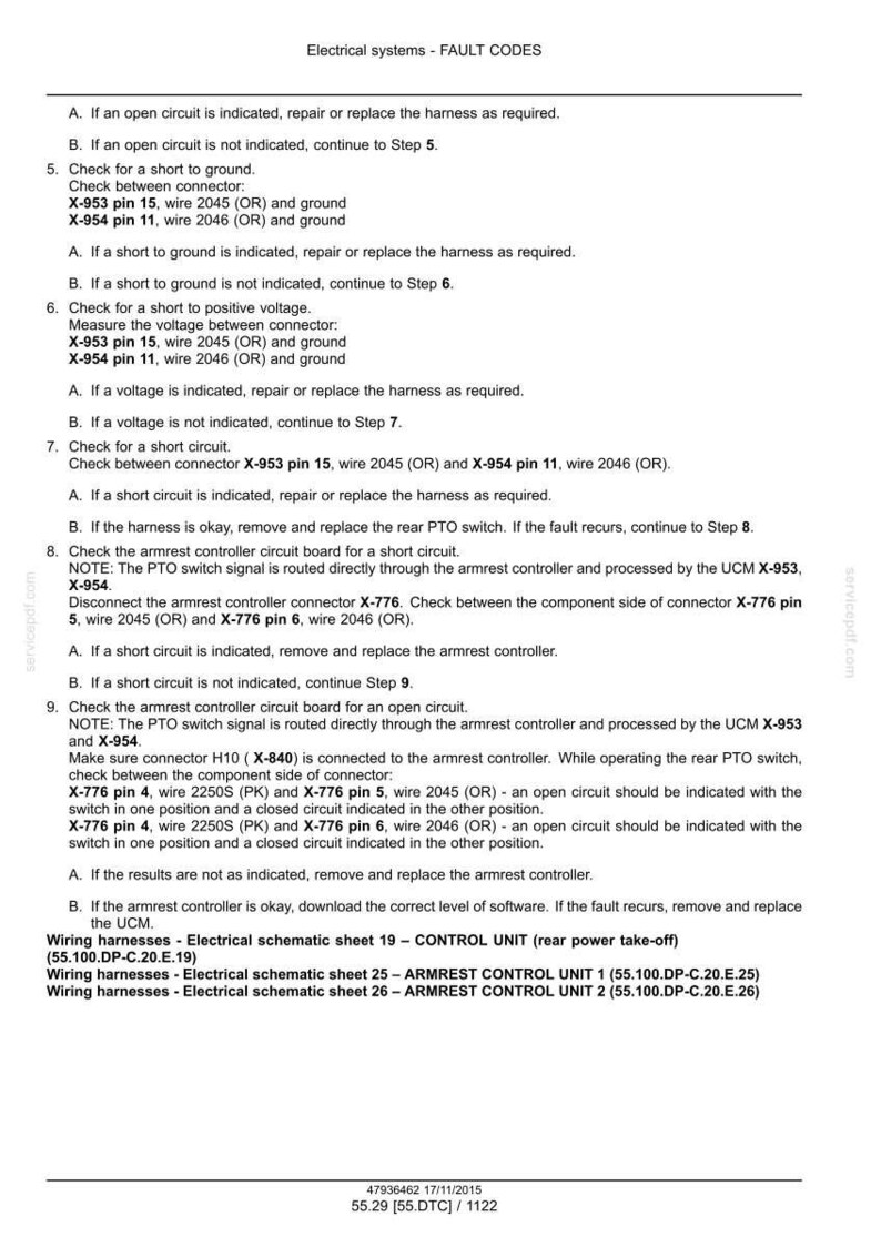May include: A detailed technical document titled "Electrical systems - FAULT CODES" with troubleshooting steps for electrical systems. Includes wiring diagrams and connector pin information. The document is for repair and maintenance.