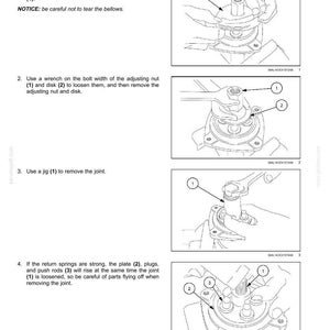 May include: Diagrams illustrating the disassembly of a hydraulic hand control system. The images show steps involving a copper plate, wrench, jig, and various components labeled with numbers. Text instructions accompany each step.