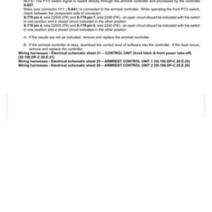 May include: A document titled "Electrical systems - FAULT CODES" with troubleshooting steps for armrest controllers. Includes wiring harness details and connector information. Text is in black on a white background.