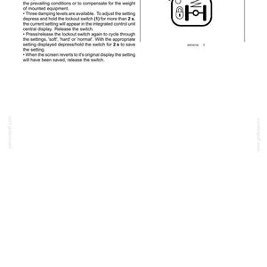 May include: A technical manual page titled 6 - WORKING OPERATIONS, detailing instructions for adjusting tractor front suspension settings. It includes a black and white diagram labeled 1, showing a lockout switch icon with a padlock and spring symbol.