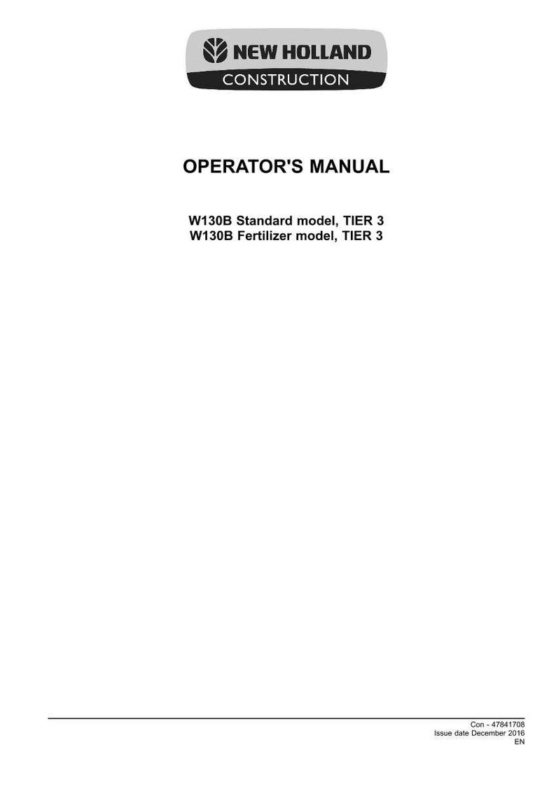 May include: A white operator's manual for New Holland Construction equipment. The cover features the New Holland Construction logo, the text OPERATOR'S MANUAL, and specifies W130B Standard model, TIER 3 and W130B Fertilizer model, TIER 3. Con-47841708, December 2016.
