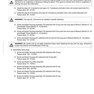 May include: A detailed technical diagram with numbered steps for assembling a spool and other plugs. Includes warnings about proper installation and torque values in Newton meters (Nm).