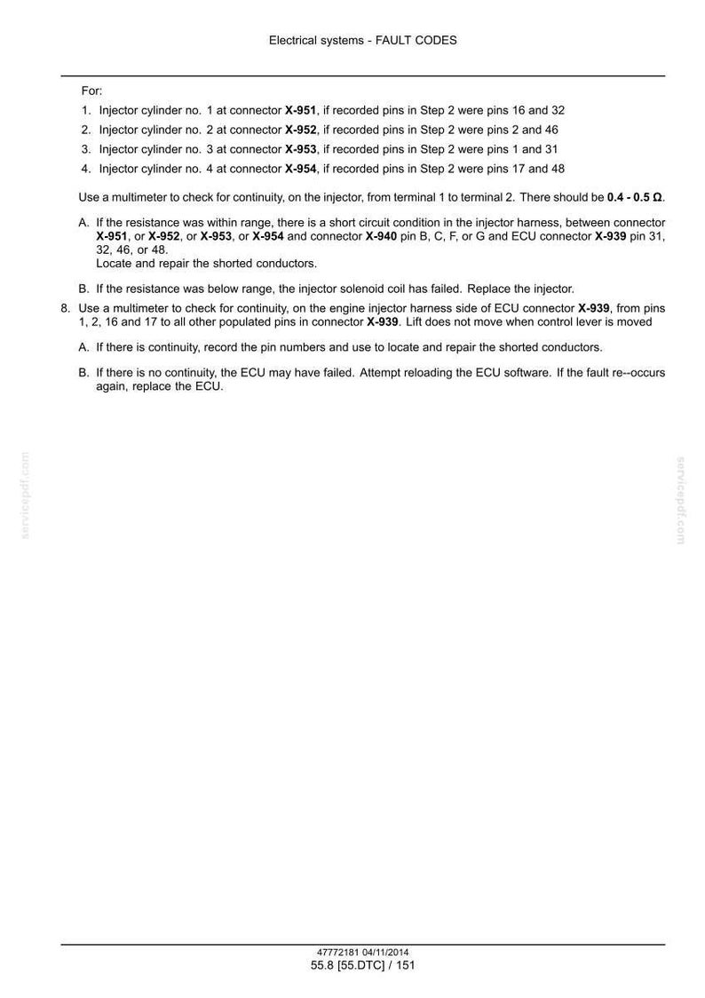 May include: A white document titled "Electrical systems - FAULT CODES" with troubleshooting steps for injector cylinders. Includes instructions for using a multimeter and checking for continuity. The document also includes the date 04/11/2014.