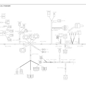 May include: A technical line drawing of an electric system cab harness labelled 23.3.12.1 CAB HARNESS (1/4) : YF14E01029P1. The diagram displays various electrical connectors, wiring paths, and junction points with white taping markers on a white background.