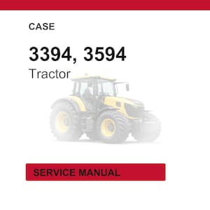 Może przedstawiać: Ż&oacute;łto-czarny traktor z dużymi oponami. Nad traktorem widnieje napis "3394, 3594 Tractor". Czerwony prostokąt na dole zawiera napis "SERVICE MANUAL".