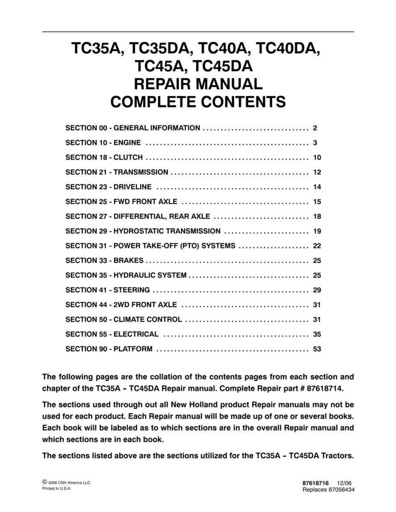 New Holland Tc35a, Tc35da, Tc40a, Tc40da, TC45A, TC45DA Tractor Service Repair Workshop Manual | Instant PDF Download image 3