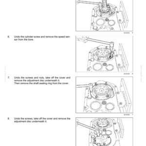 May include: A technical manual page titled Power Take-Off (PTO) - Four-speed rear Power Take-Off (PTO) featuring black and white line drawings. It illustrates steps 4 through 8 for mechanical disassembly using a wrench on various gear components.