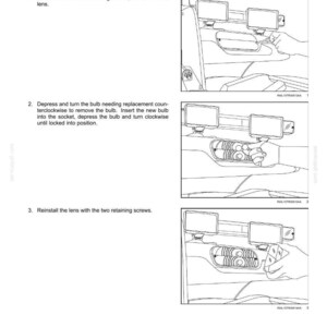May include: A technical manual page titled 7 - MAINTENANCE, Fender tail light and warning light, Single lens style fender lamp. It features three line-art diagrams showing the step-by-step process of removing screws, replacing a light bulb, and reinstalling the lens.
