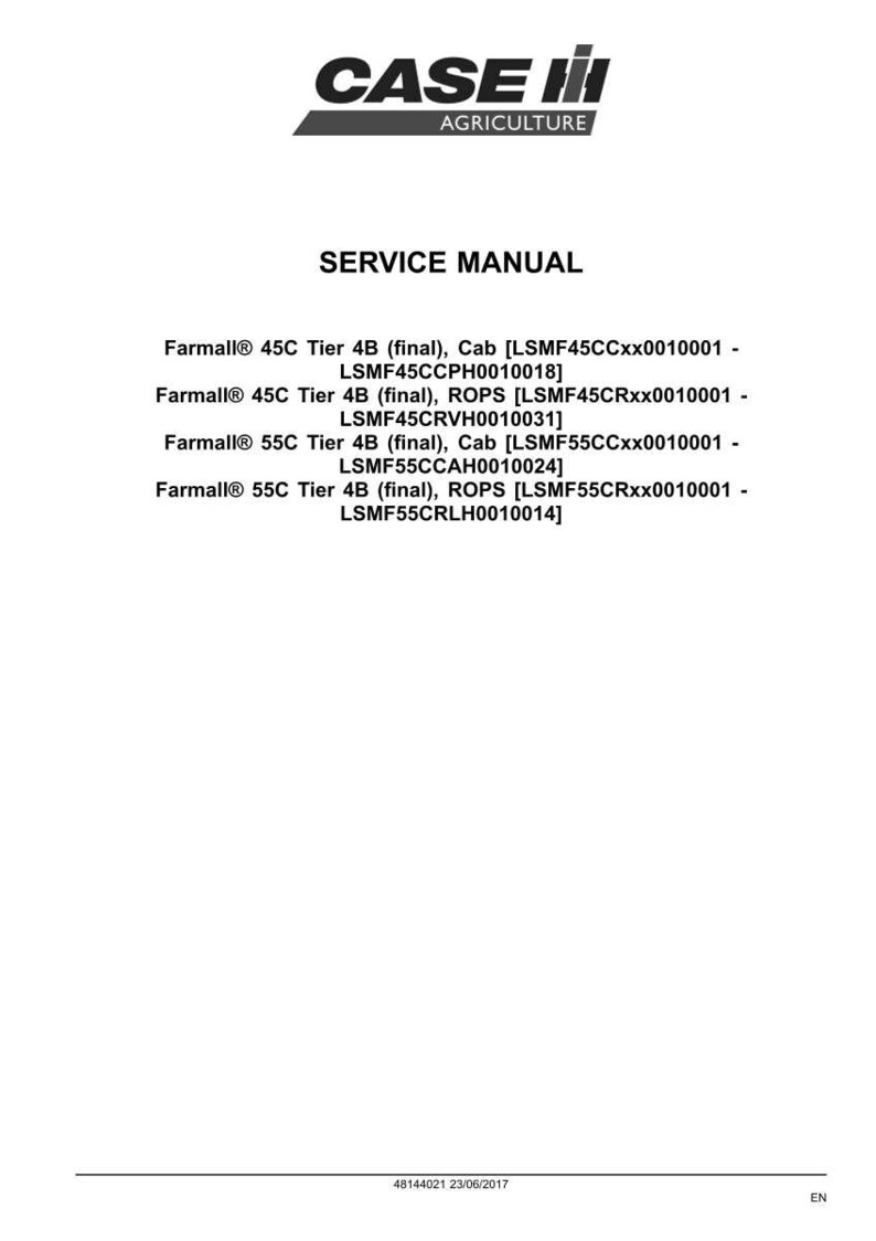 May include: A white page with the Case IH Agriculture logo and the words "SERVICE MANUAL". Below, it lists Farmall tractor model specifications, including model numbers and ROPS/Cab details.