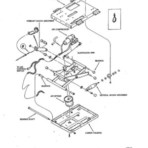 May include: An exploded diagram of a mechanical assembly, featuring an upper and lower housing, air spring, and various components labeled 'air compressor', 'suspension arm', and 'vertical shock absorber'. The diagram includes text such as '9011-10' and 'Issued 2-94'.