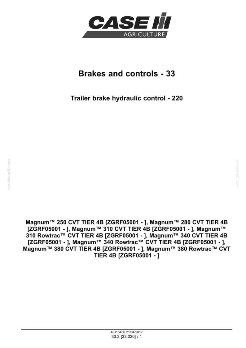 May include: White document with the Case IH Agriculture logo and text. The document details "Brakes and controls - 33" and "Trailer brake hydraulic control - 220." Lists Magnum CVT TIER 4B models and their specifications.