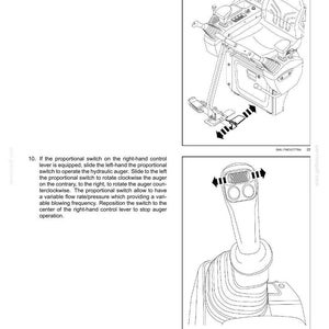 K&ouml;nnte beinhalten: Technische Zeichnung von Steuerungen f&uuml;r Schwermaschinen, einschlie&szlig;lich eines Sitzes, Pedalen und eines Joysticks. Die Illustration verwendet Pfeile, um Betriebsbewegungen anzuzeigen. Der Text oben lautet "9 - ZUBEH&Ouml;R".