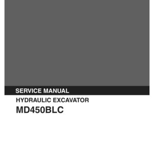May include: A gray and black service manual for a Kobelco hydraulic excavator model MD450BLC. The cover features the white Kobelco logo at the top, with the text SERVICE MANUAL, HYDRAULIC EXCAVATOR, and MD450BLC printed in white and black below.
