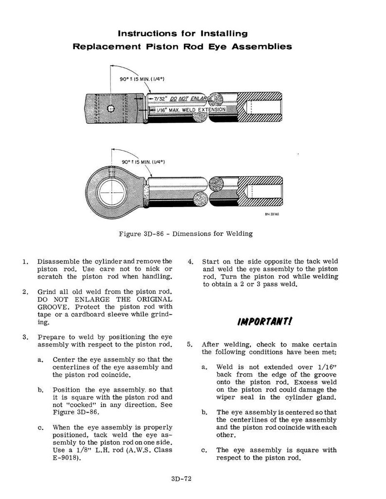 May include: Diagram of instructions for installing replacement piston rod eye assemblies. The diagram includes illustrations of the parts and step-by-step instructions with measurements in inches and fractions of an inch.