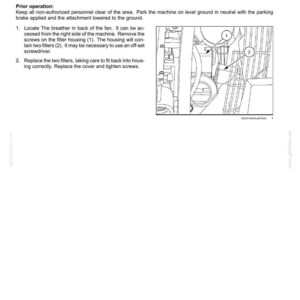 May include: Diagram illustrating the replacement of an engine breather filter, with numbered components and instructions. Text includes "Replacing the engine breather filter" and "7 - MAINTENANCE".