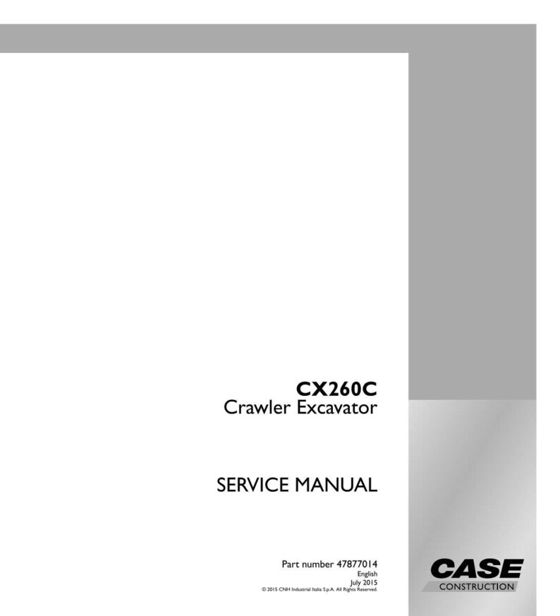 May include: White service manual for a CX260C Crawler Excavator. The cover includes the text "SERVICE MANUAL", the Case Construction logo, and the part number 47877014.