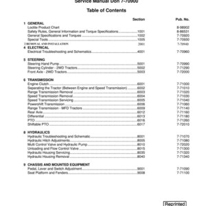 May include: A service manual for C50, C60, C70, C80, C90, and C100 tractors. The table of contents lists sections on general information, electrical, steering, transmission, hydraulics, and chassis equipment. The Case logo is at the bottom.