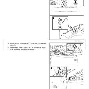 May include: Diagram illustrating the procedure for removing and installing components, such as eyebolts and rubber plugs. The image features numbered diagrams and textual instructions. The text includes the phrase "Frames and ballasting - Ballasts and supports".